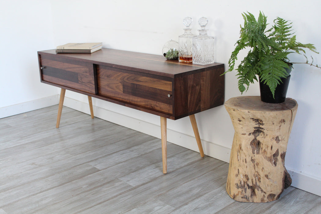 Mid Century Solid Walnut T.V. Stand With Sliding Doors - JeremiahCollection - 2