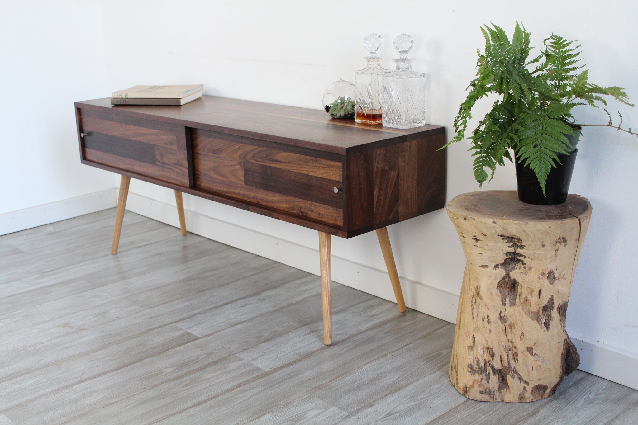 Mid Century Solid Walnut T.V. Stand With Sliding Doors - JeremiahCollection - 2