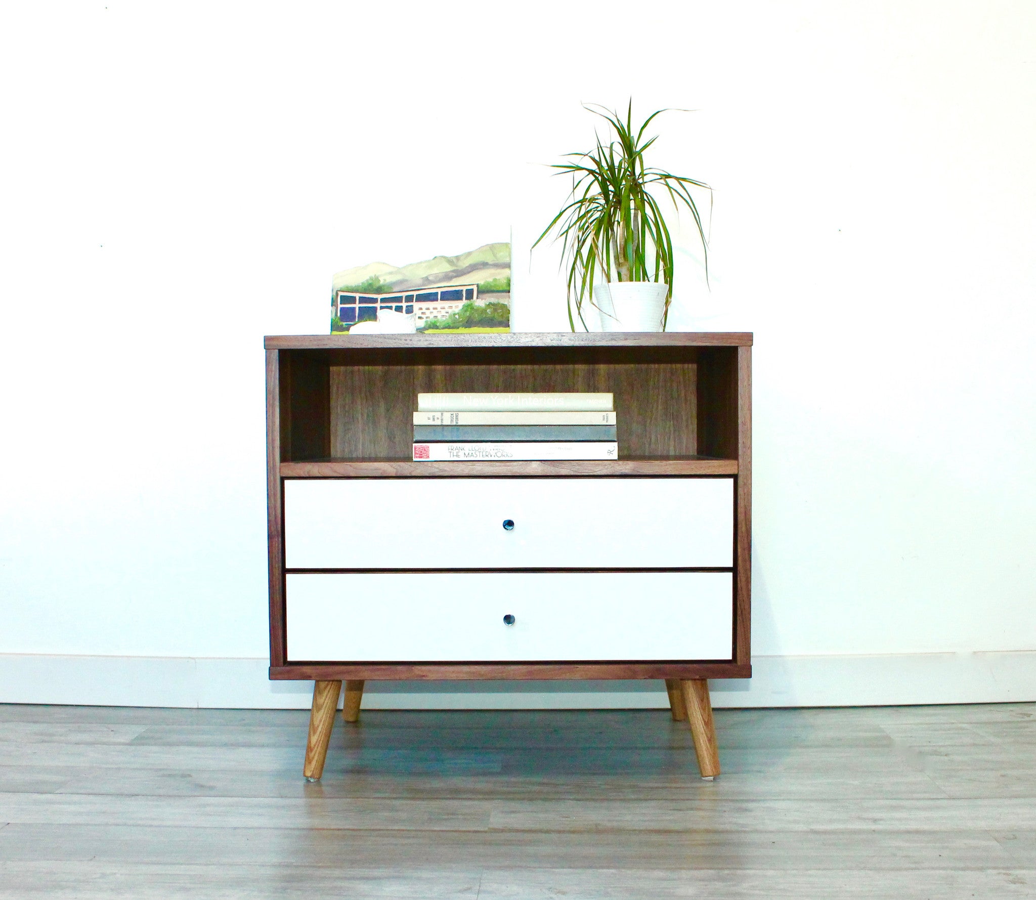 Mid Century Bedside Table with Two Drawers - JeremiahCollection - 1