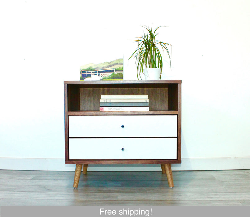 Mid Century Bedside Table with Two Drawers