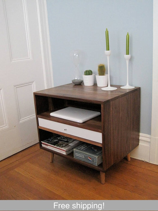 Mid Century Solid Walnut Bedside Storage Cabinet